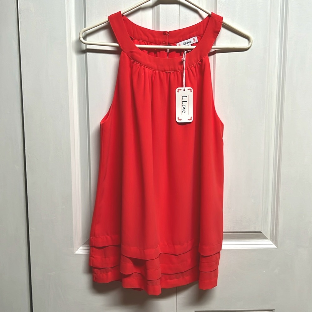 L Love Orange Ruffle Bottom Tank Top Size S NWT